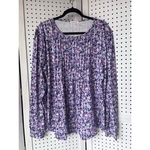 Fantaslook Women's XL Rayon Blend Purple Blue Floral Tunic Long SLV Blouse